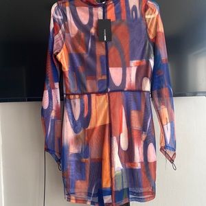 Mesh Colorblock Mini Dress